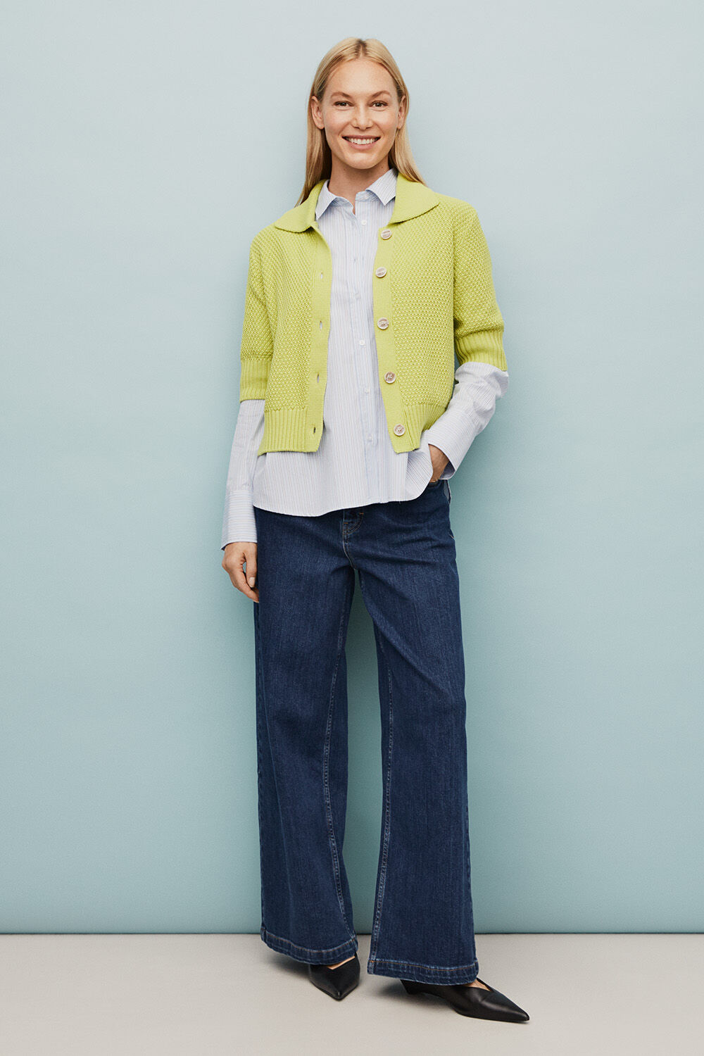Liva Kofta - B Chartreuse, Inverisa Skjorta - Placid Blue, Passang Byxor - Blue Denim