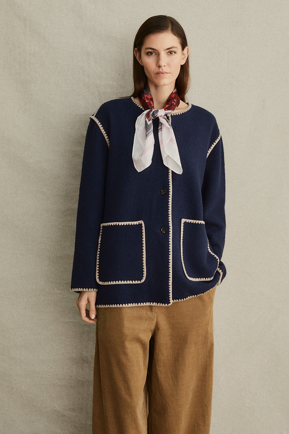 Alira silke scarf - Magnet, Lysa uld cardigan - Dress Blue