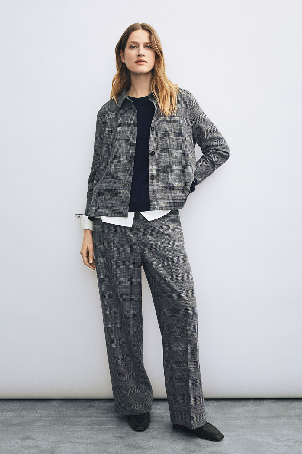 Iowa skjorta - D. Grey mel., Frayana ull topp - Navy Blazer, Palien Byxor - D. Grey mel.