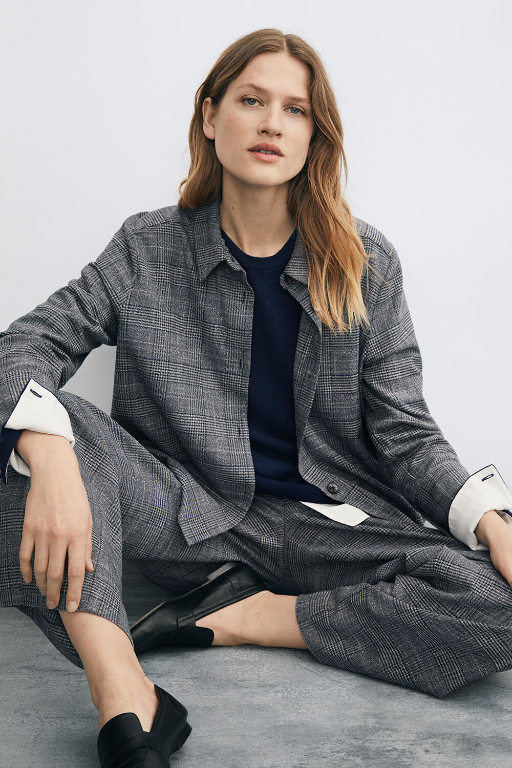 Iowa skjorta - D. Grey mel., Frayana ull topp - Navy Blazer, Palien Byxor - D. Grey mel.