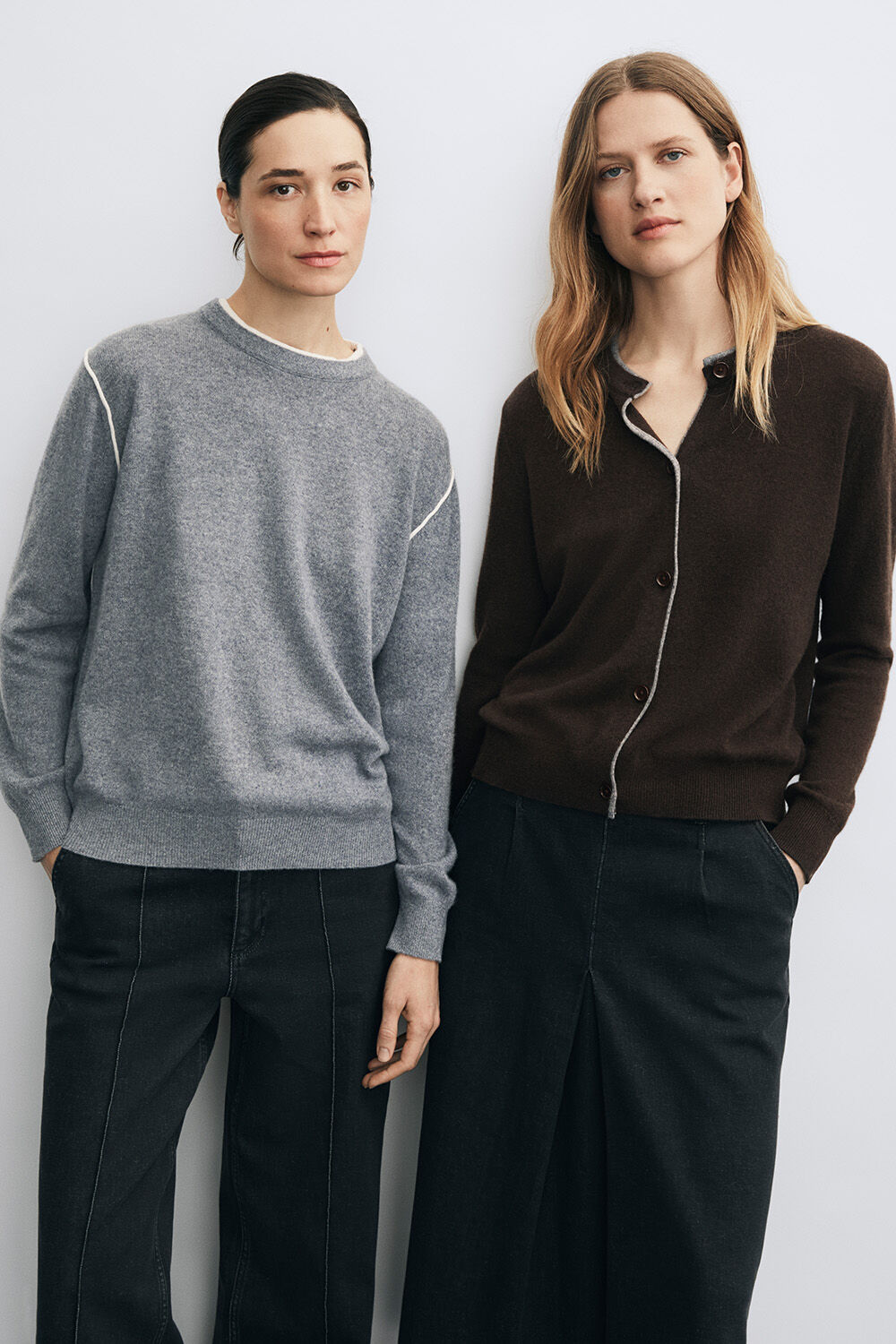 Fariel kaschmir topp - M. Grey mel., Parvelena Jeans - Black, Leorin kaschmir kofta - Chocolate Plum