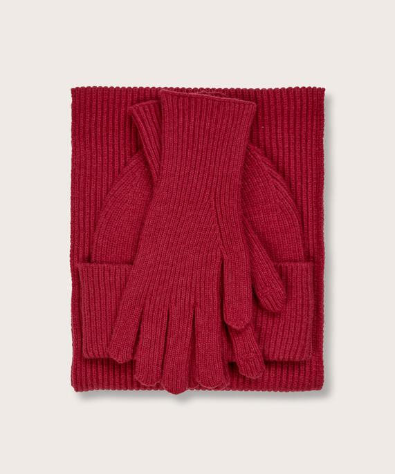 Stickat set med mössa, vantar och halsduk, Scarlet Sage