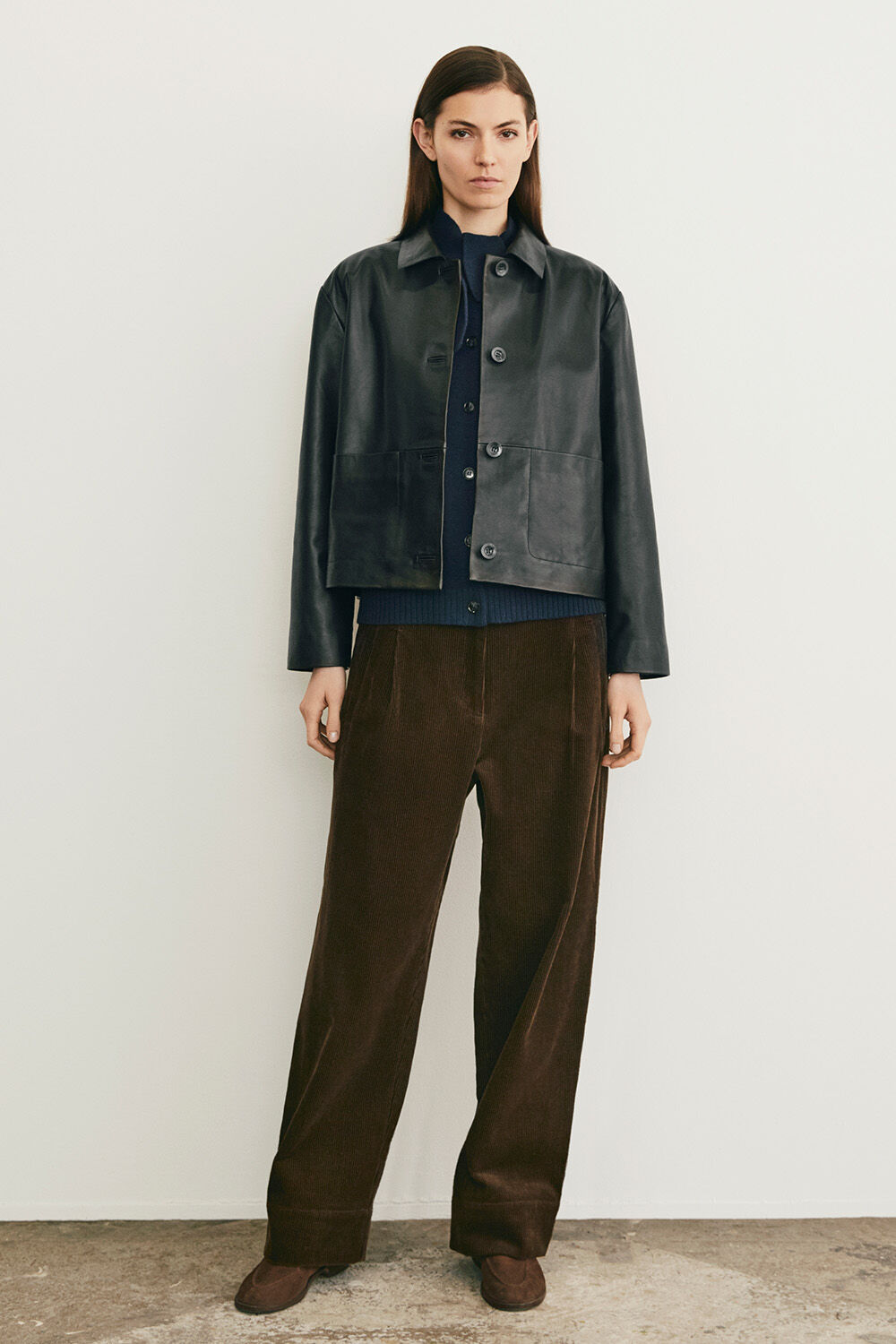 Jolissa l&auml;der jacka - Black, Lokimia ull kofta - Dress Blue, Phomello Byxor - Slate Black
